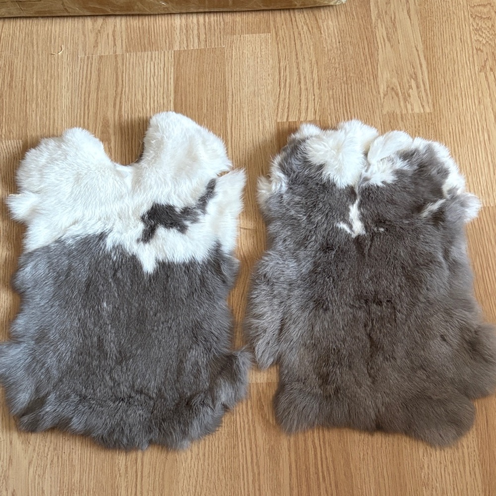 #0325 Set of 2 Gray White Rabbit Pelts for Decor or Craft